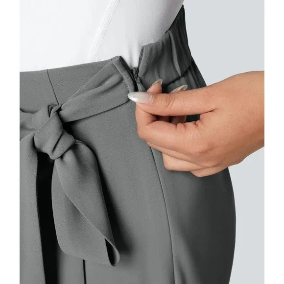 Halara Flex High Waisted Tie Side Wide Leg Work Pants, Medium Regular, Grey - Picture 4 of 13